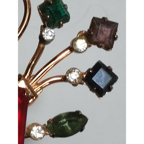 Coro Sterling Craft Vermeil Flower Bouquet Red Green Purple Blue Stone Brooch - Picture 5 of 9